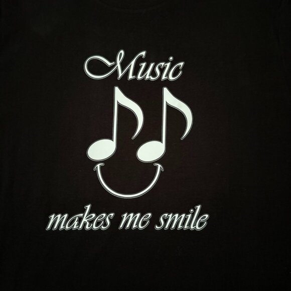 Music Makes Me Smile Graphic Tee T Shirt Size XL Black Cotton Music Lover Tee - Picture 3 of 6